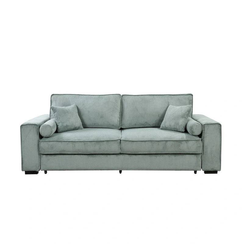 Rozkładana sofa Roomfitters z pojemnikiem na pościel, nowoczesna, trzyosobowa, tapicerowana kanapa do małych pomieszczeń
