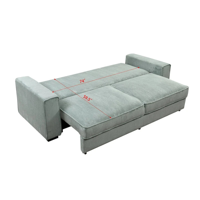Rozkładana sofa Roomfitters z pojemnikiem na pościel, nowoczesna, trzyosobowa, tapicerowana kanapa do małych pomieszczeń