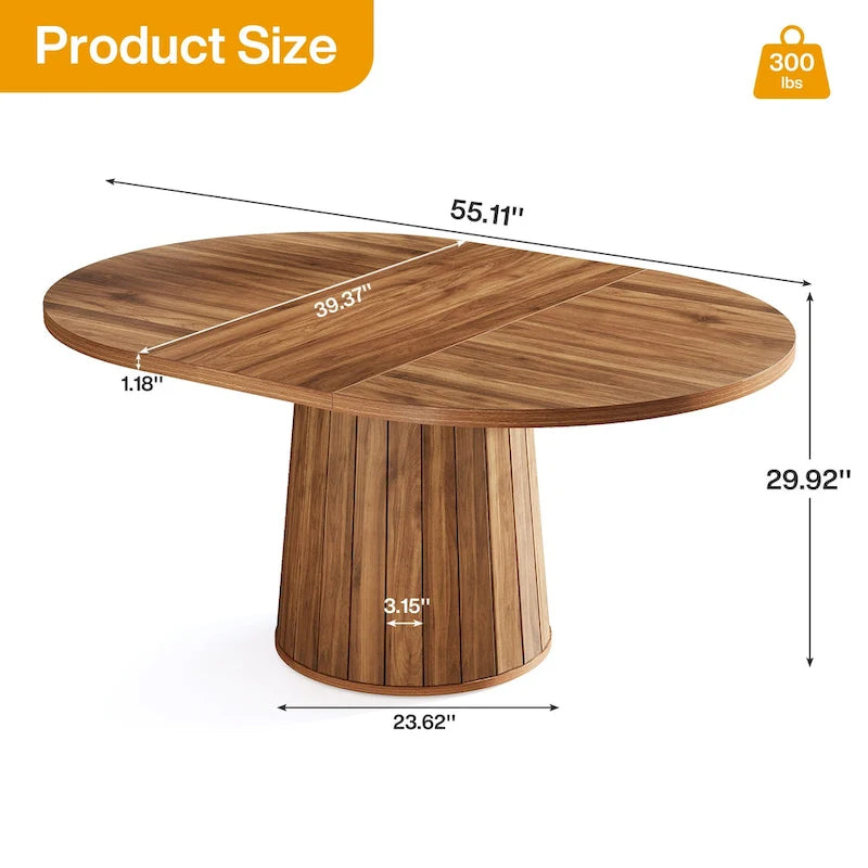 Table de conférence ovale en bois marron de 140 cm avec base en bois pour 6 personnes - N/A