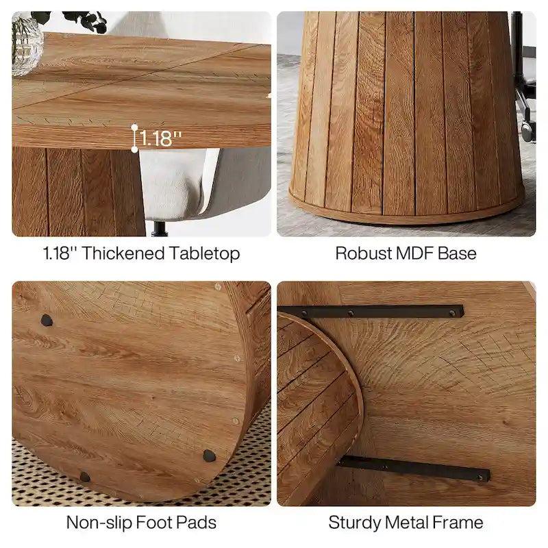 Table de conférence ovale en bois marron de 140 cm avec base en bois pour 6 personnes - N/A