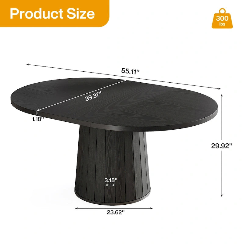 Table de conférence ovale en bois marron de 140 cm avec base en bois pour 6 personnes - N/A