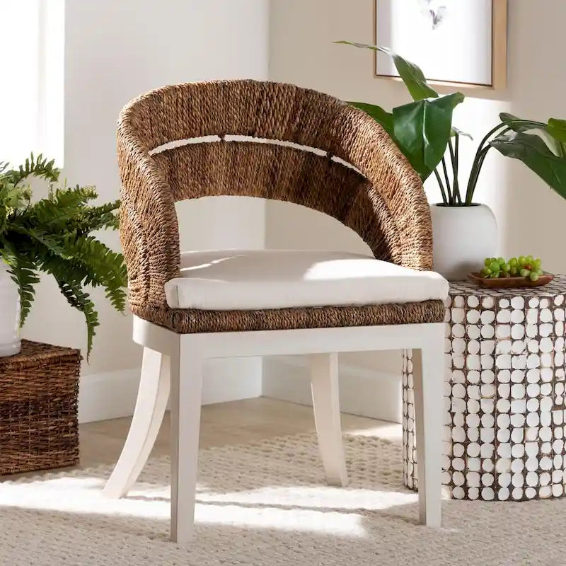 Chaise de salle à manger Ubud Bohème en jonc de mer naturel et bois d'acajou
