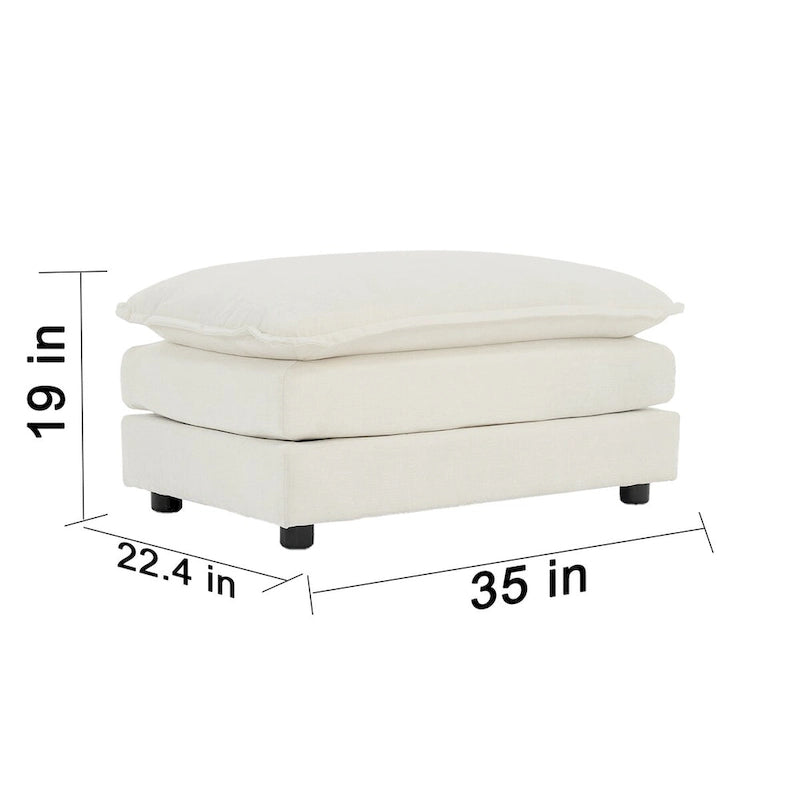Repose-pieds Ottomans en tissu chenille à combiner avec un canapé 2 places, un canapé 3 places et un canapé 4 places, chenille blanche