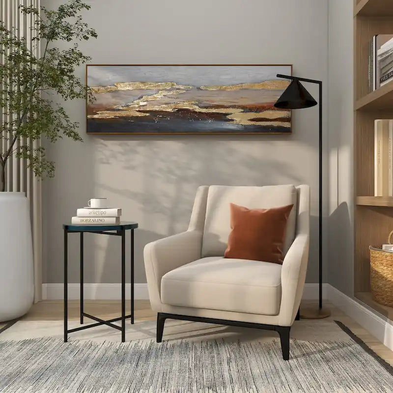 Metalowy Akcentowy Stolik Boczny w Kształcie Litery X z Teksturowanym Szklanym Blatem - Złoty lub Czarny - Roche River Decor