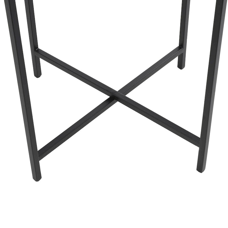 Metalowy Akcentowy Stolik Boczny w Kształcie Litery X z Teksturowanym Szklanym Blatem - Złoty lub Czarny - Roche River Decor