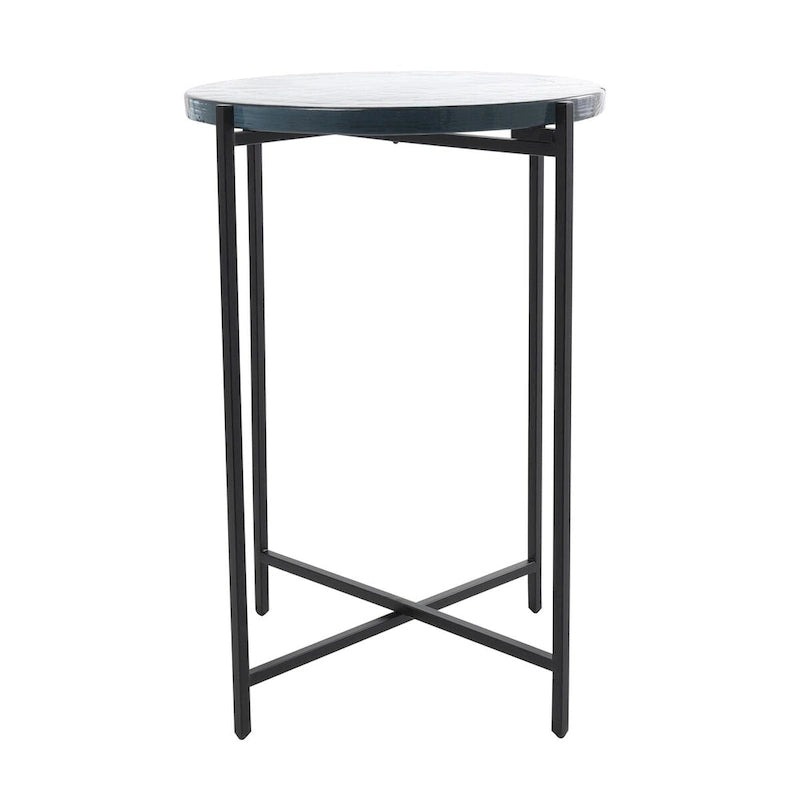 Metalowy Akcentowy Stolik Boczny w Kształcie Litery X z Teksturowanym Szklanym Blatem - Złoty lub Czarny - Roche River Decor