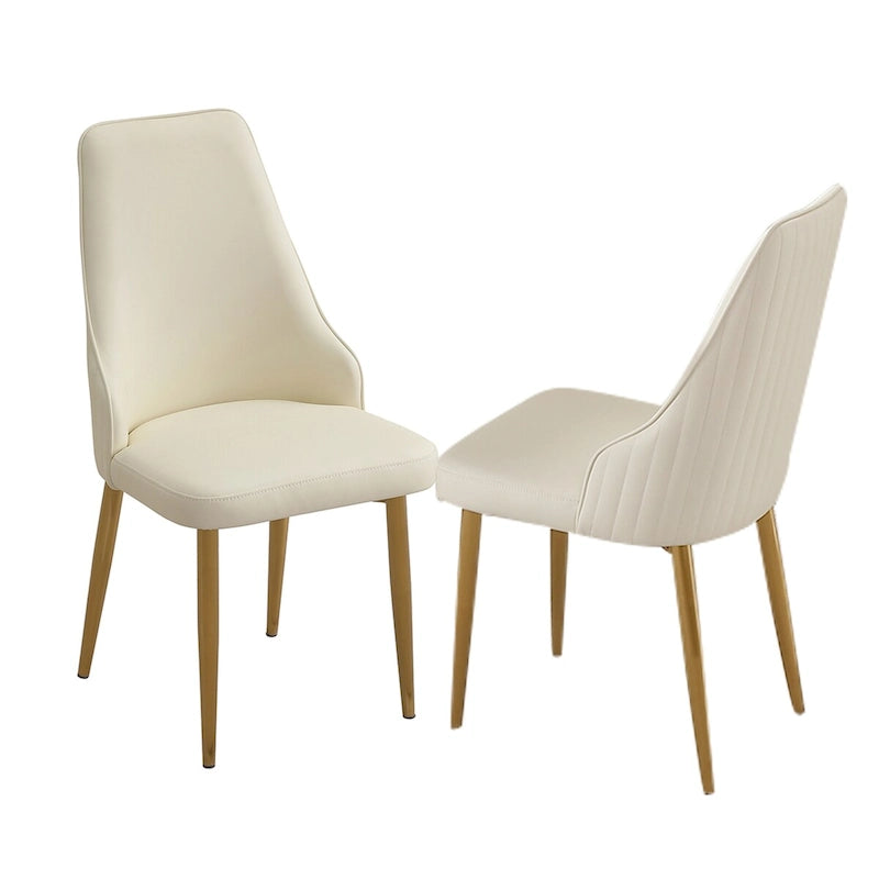Chaise de salle à manger avec pieds en métal robustes blancs en cuir PU pour salon, salle à manger, salle de réception (Lot de 2)