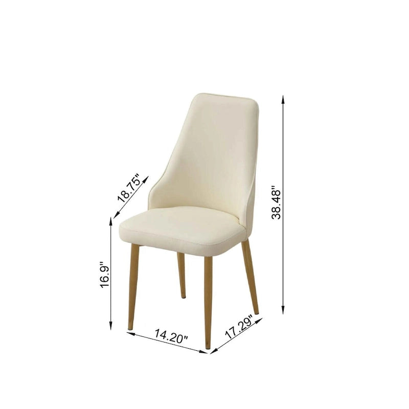 Chaise de salle à manger avec pieds en métal robustes blancs en cuir PU pour salon, salle à manger, salle de réception (Lot de 2)