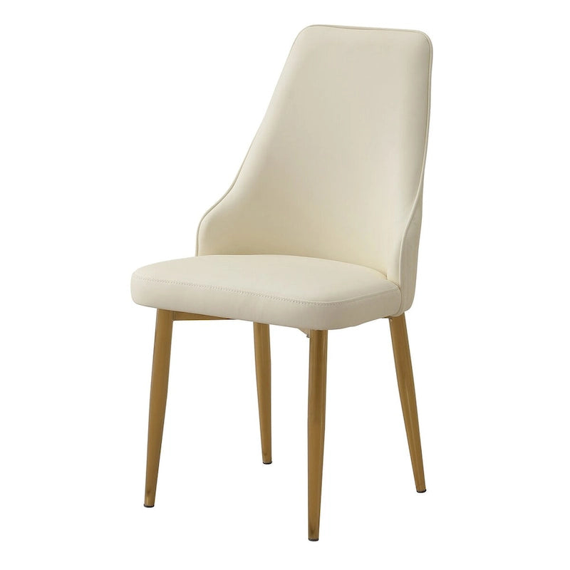 Chaise de salle à manger avec pieds en métal robustes blancs en cuir PU pour salon, salle à manger, salle de réception (Lot de 2)