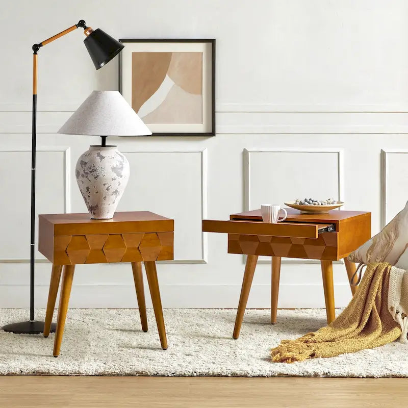 Table d'appoint moderne du milieu du siècle Julian avec station de charge (lot de 2) par HULALA HOME