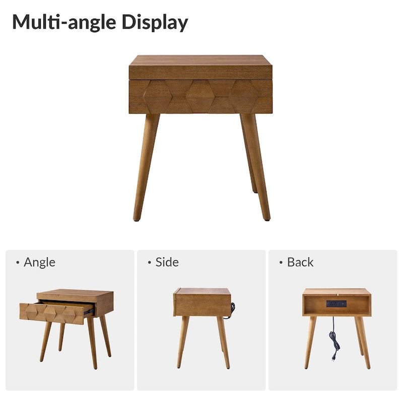 Table d'appoint moderne du milieu du siècle Julian avec station de charge (lot de 2) par HULALA HOME