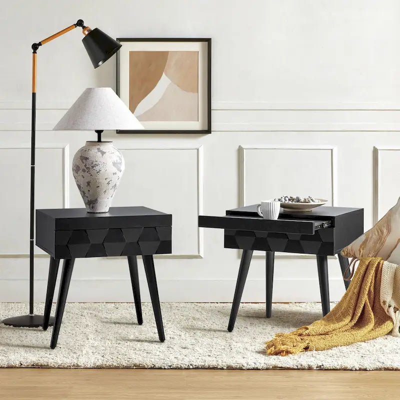 Table d'appoint moderne du milieu du siècle Julian avec station de charge (lot de 2) par HULALA HOME