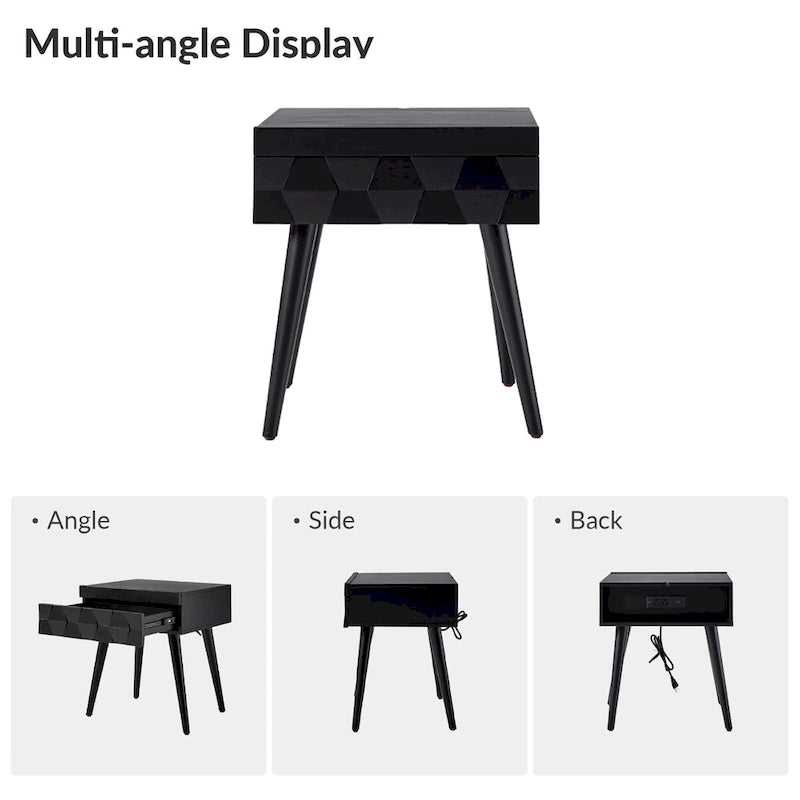 Table d'appoint moderne du milieu du siècle Julian avec station de charge (lot de 2) par HULALA HOME