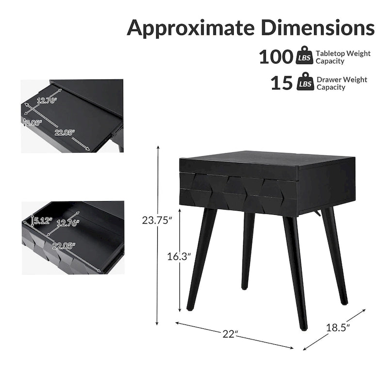 Table d'appoint moderne du milieu du siècle Julian avec station de charge (lot de 2) par HULALA HOME