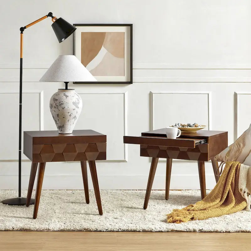 Table d'appoint moderne du milieu du siècle Julian avec station de charge (lot de 2) par HULALA HOME