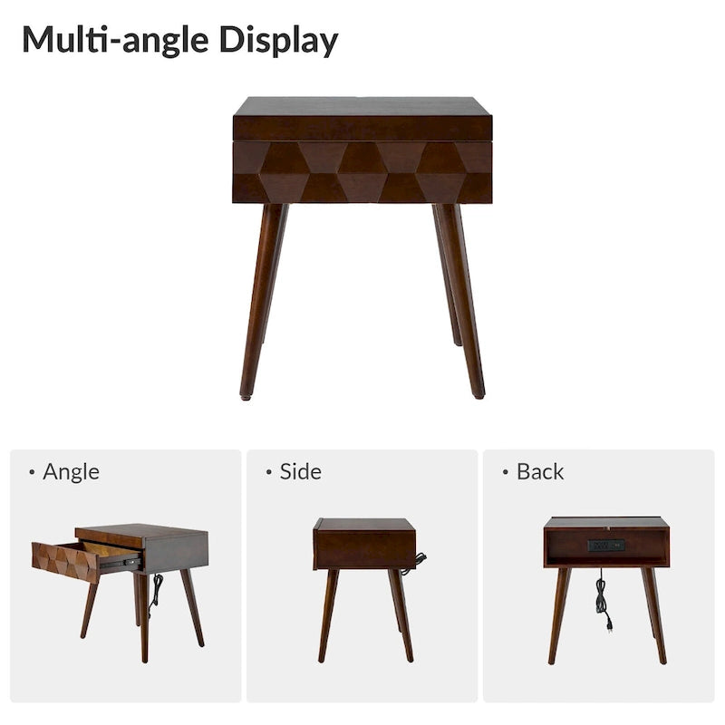 Table d'appoint moderne du milieu du siècle Julian avec station de charge (lot de 2) par HULALA HOME