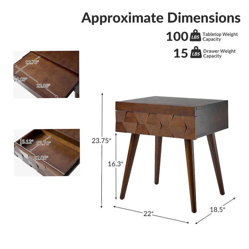 Table d'appoint moderne du milieu du siècle Julian avec station de charge (lot de 2) par HULALA HOME
