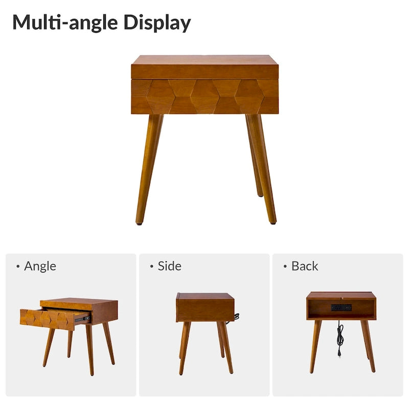 Table d'appoint moderne du milieu du siècle Julian avec station de charge (lot de 2) par HULALA HOME