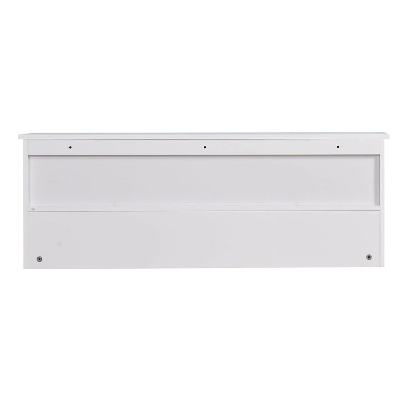 Porte-manteau mural blanc pour entrée avec 4 crochets doubles et étagère de rangement en bois pour salon