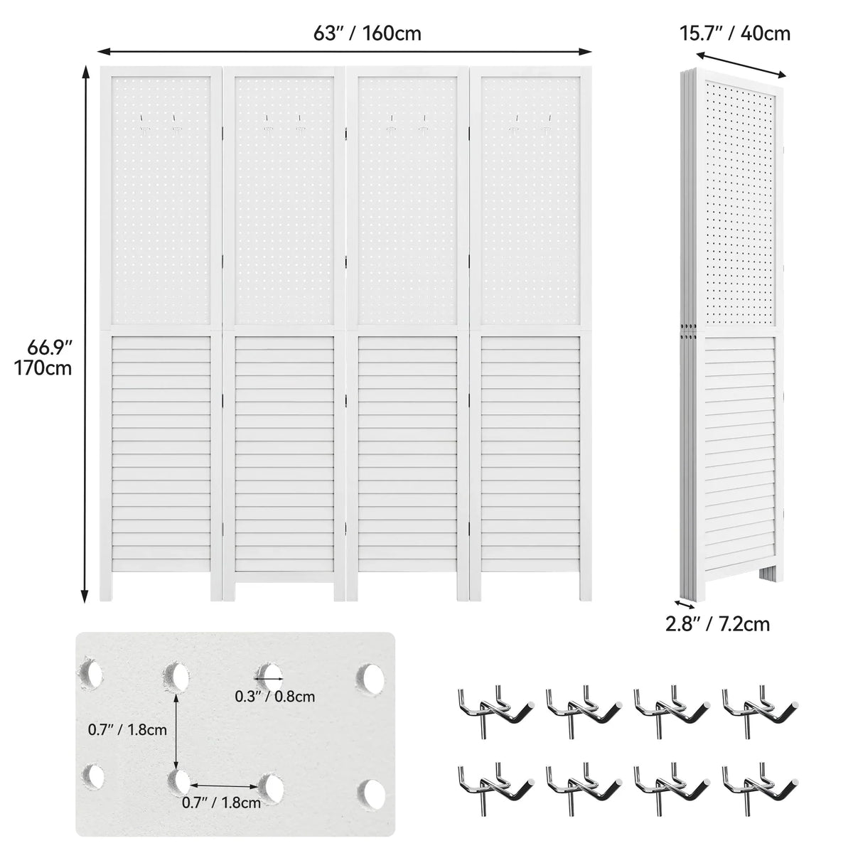 Moasis 67 White 4-Panel Wood Room Screen Divider