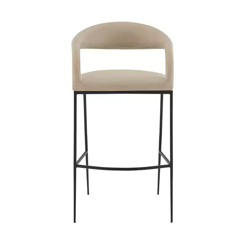 HomeRoots 30 Beige and Black Faux Leather and Iron Low Back Bar Height Bar Chair