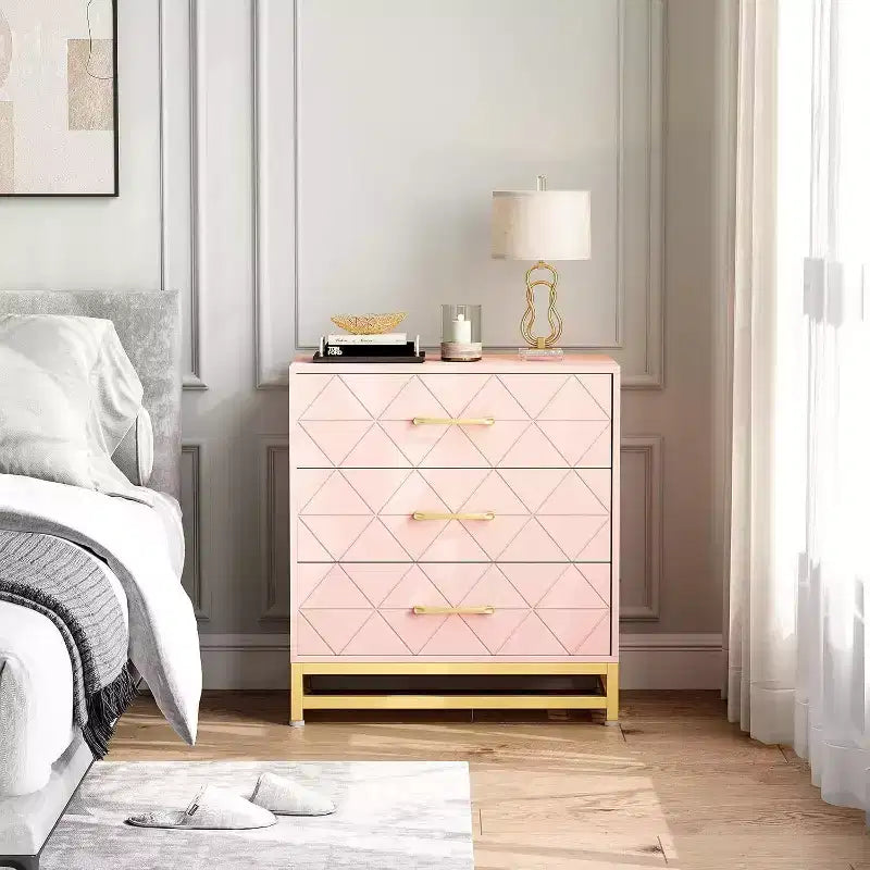 Commode à 3 tiroirs noire / rose / blanche, style moderne