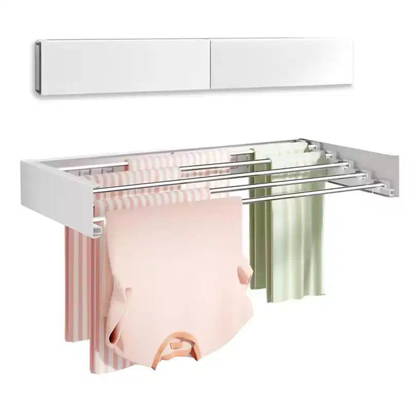 Wall Mounted Clothes Rack, Indoor Outdoor Folding Drying Rack, Retractable Towel Rack with 5-Rod