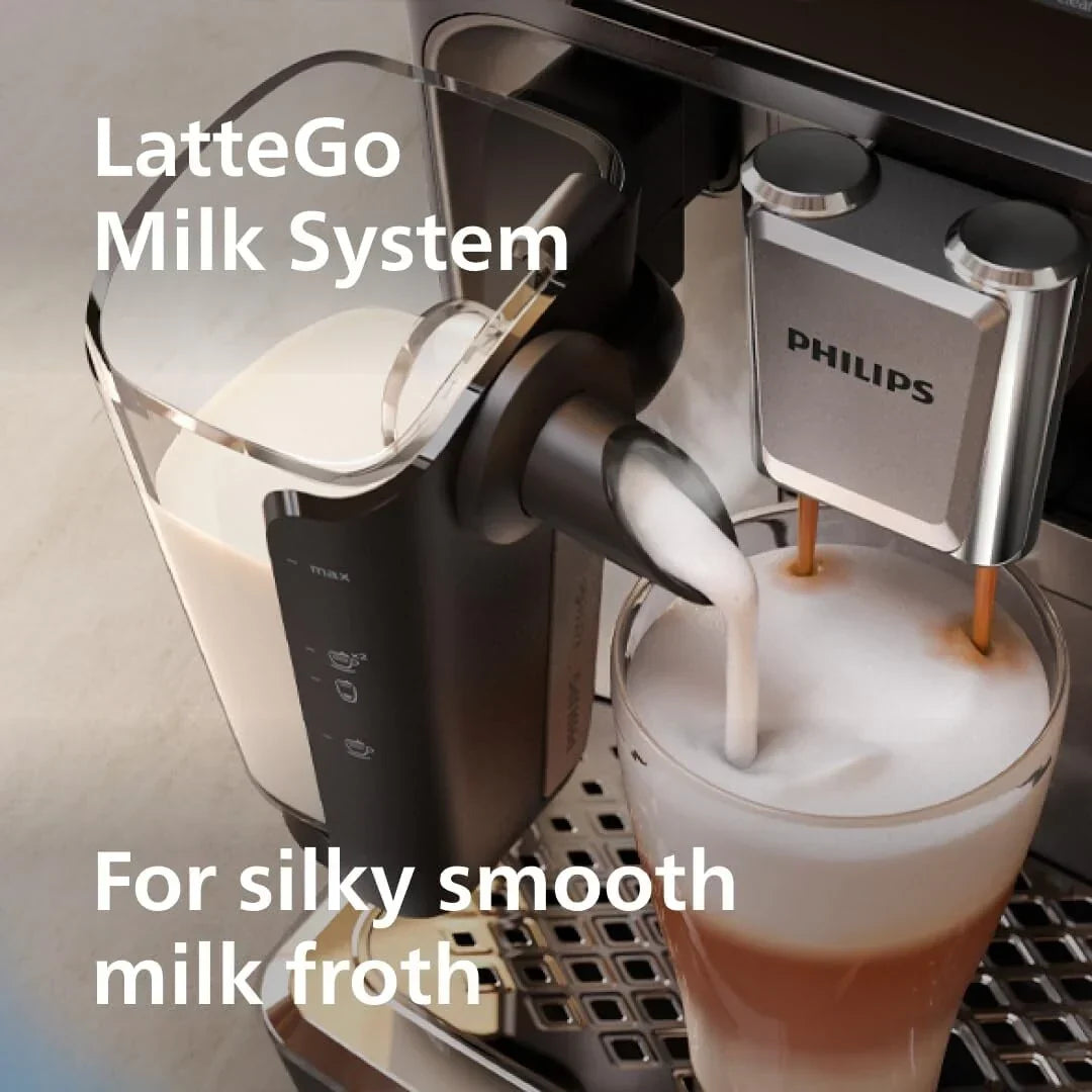 Premium Espresso Machine, 12 Hot/Iced Coffees, LatteGo System, Ceramic Grinder, Black Chrome