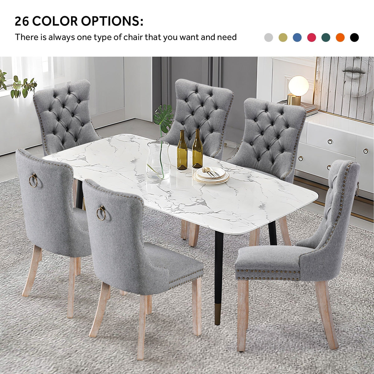 Upholstered Tufted Velvet Dining Chair with Solid Wood Legs Set of 6