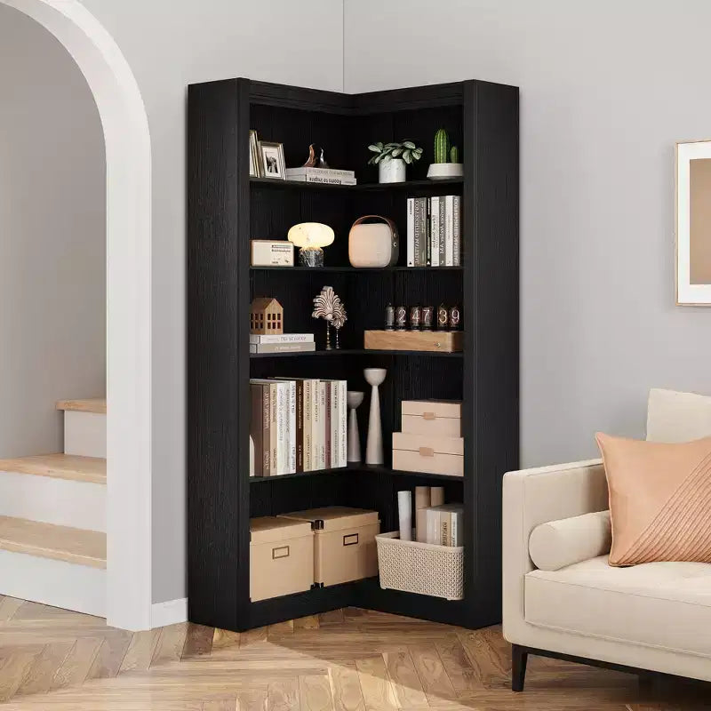 71.8'' Corner Bookshelf, Farmhouse Bookcase, L-Shaped Bookshelf , 5 Tier Display Shelf Heavy Duty Bookcases with Storage for Office Living Room
