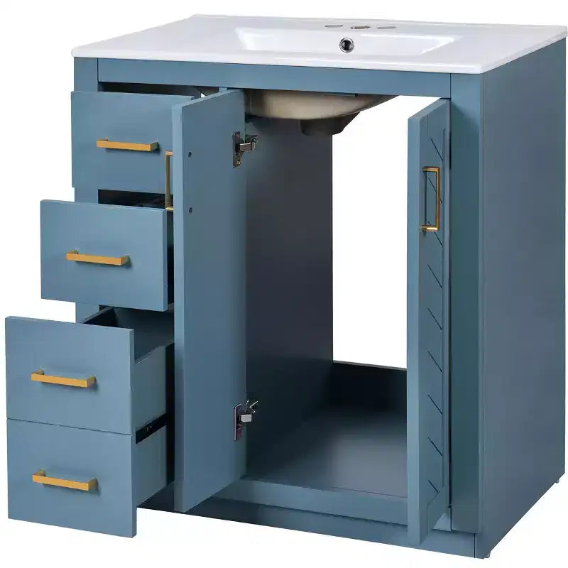 Meuble-lavabo de salle de bain de 76 cm à lavabo simple avec armoire et 3 tiroirs – Noir / Bleu / Vert / Indigo / Blanc