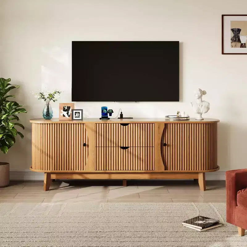 Meuble TV moderne noir/marron avec 2 tiroirs, pour 1 pièce