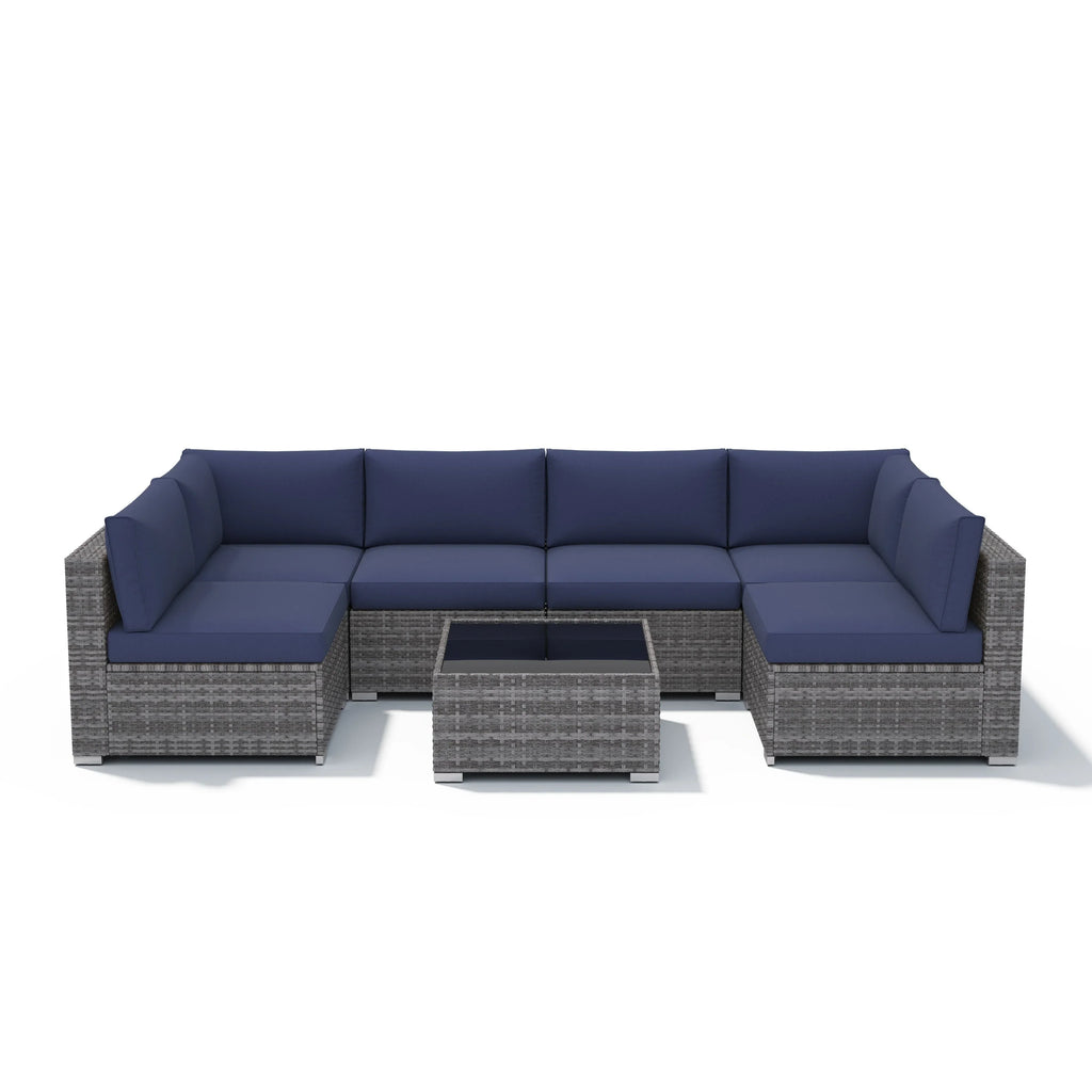Wicker/ Steel 7-piece Outdoor Cushioned Sectional Sofa Set