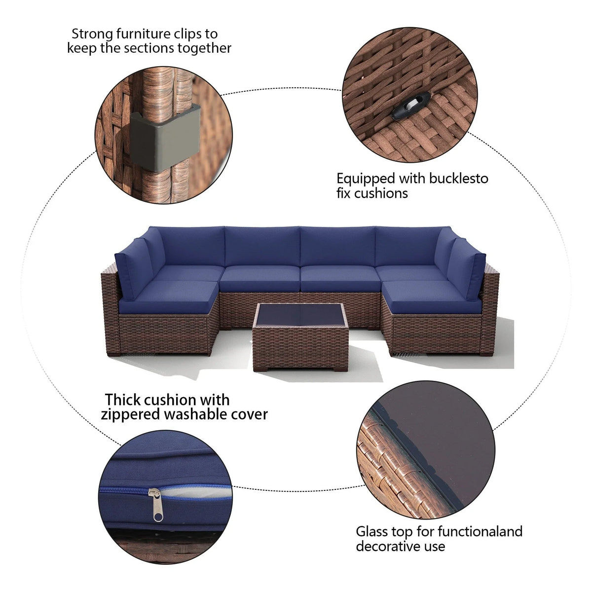 Wicker/ Steel 7-piece Outdoor Cushioned Sectional Sofa Set