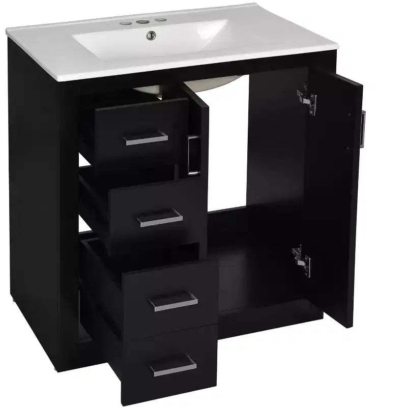 Meuble-lavabo de salle de bain de 76 cm à lavabo simple avec armoire et 3 tiroirs – Noir / Bleu / Vert / Indigo / Blanc