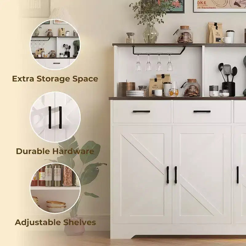 Buffet de style campagnard en bois marron/blanc et marron foncé avec 3 tiroirs et 3 portes – Simple