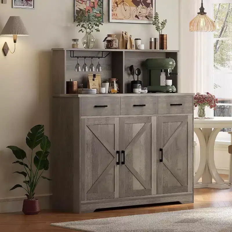 Buffet de style campagnard en bois marron/blanc et marron foncé avec 3 tiroirs et 3 portes – Simple