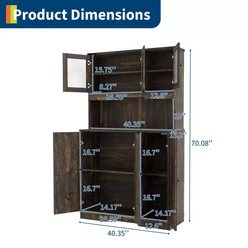 Meuble de rangement de cuisine autoportant marron avec portes en acrylique et plan de travail pour machine à café, 1 personne