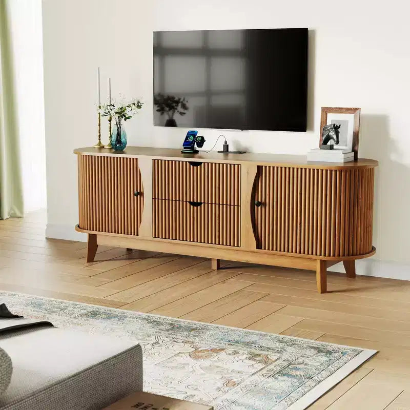 Czarno-brązowa szafka RTV z dwoma szufladami w stylu mid-century, do 1 pomieszczenia