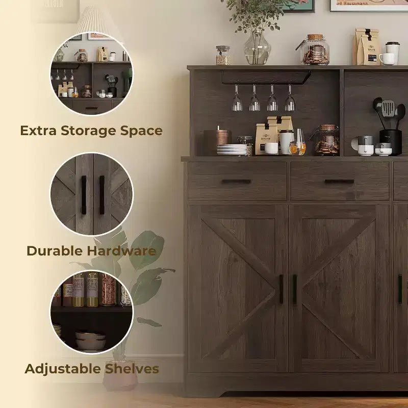 Buffet de style campagnard en bois marron/blanc et marron foncé avec 3 tiroirs et 3 portes – Simple