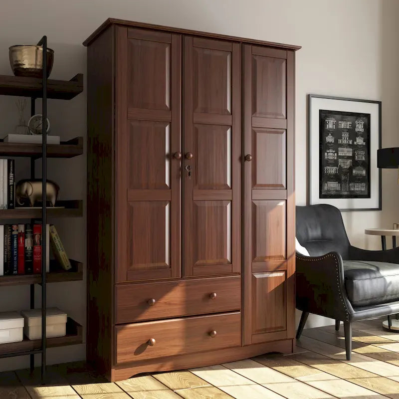 3-Door Wardrobe Armoire - White/Mocha/Java - Solid Wood