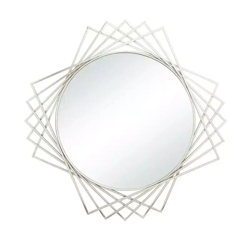 Miroir mural géométrique rond en métal noir/argenté, simple