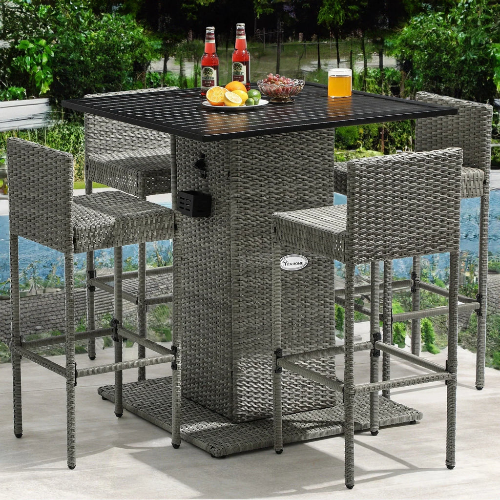 Moasis 5-Piece Outdoor Furniture Wicker Bar Set - 5 PCS