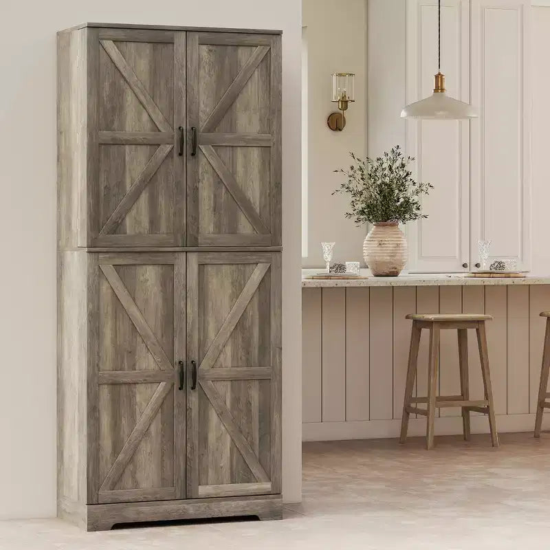 Buffet de ferme gris/blanc de 72 po, 4 portes coulissantes, assemblage à 2 personnes