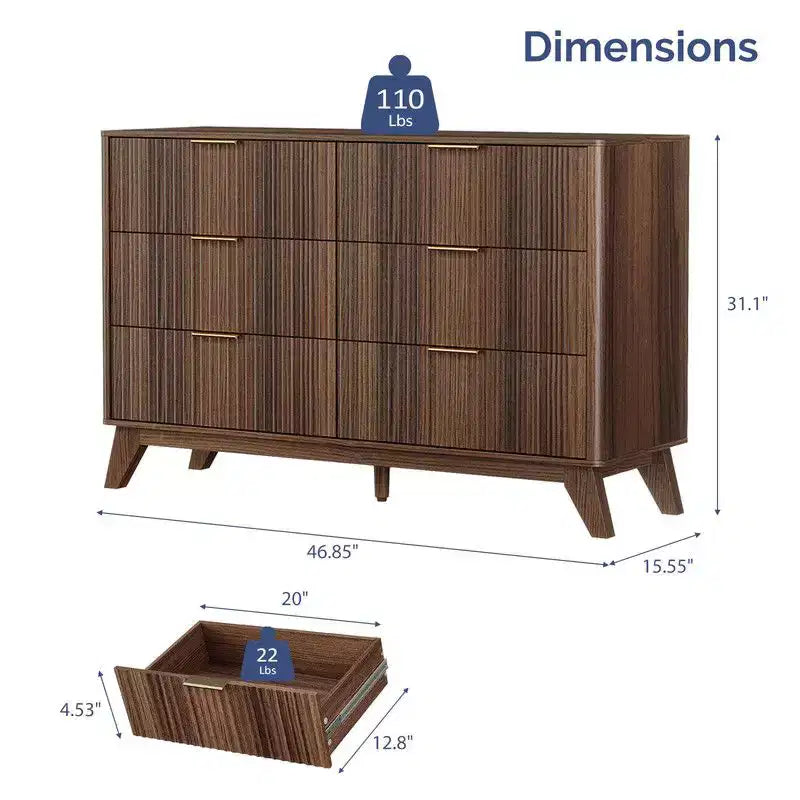 Commode à double rangée de 6 tiroirs pour 1 personne Noyer / Chêne gris / Noir