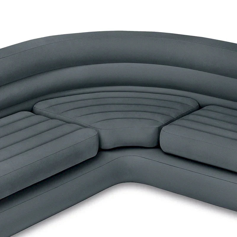 Intex Corner Sofa L-Shaped Inflatable Lounge Couch w/ Cupholders, Gray (2 Pack) - 26