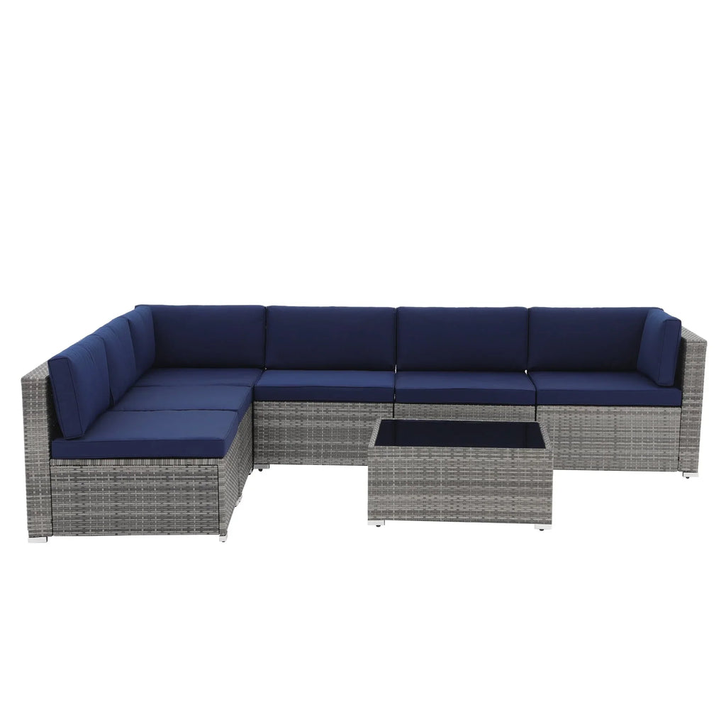 Wicker/ Steel 7-piece Outdoor Cushioned Sectional Sofa Set