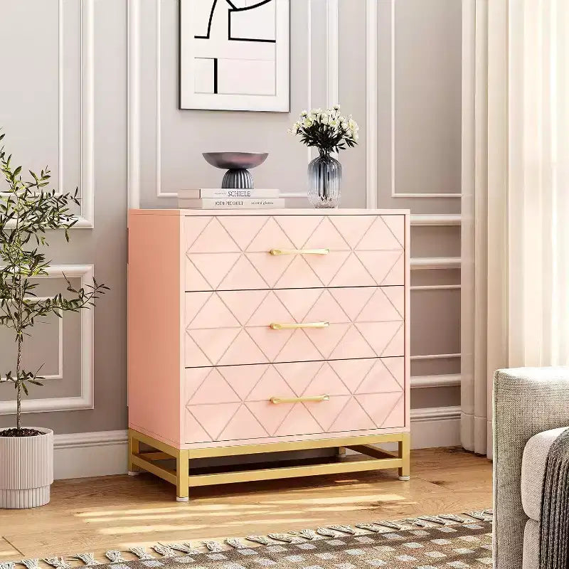 Commode à 3 tiroirs noire / rose / blanche, style moderne