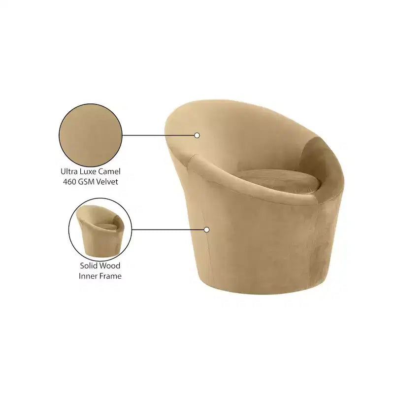 Fauteuil d'appoint en velours – Siège simple | Beige / Noir / Marron / Camel / Cognac / Crème / Vert / Fauve / Taupe