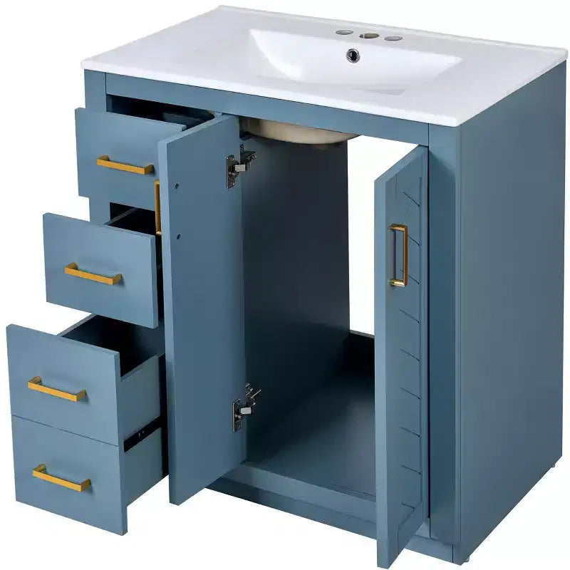 Meuble-lavabo de salle de bain de 76 cm à lavabo simple avec armoire et 3 tiroirs – Noir / Bleu / Vert / Indigo / Blanc